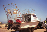 The boat with the cage for great white shark observation